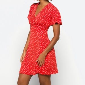 41 HAWTHORN Red Elisse Knit Basque Waist Surplice Dress - Small